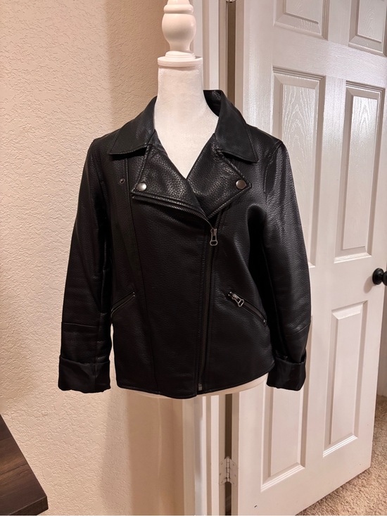 Ella Blue Jackets & Blazers - Women's Black Faux Leather Moto Jacket with Zip Detailing.never worn